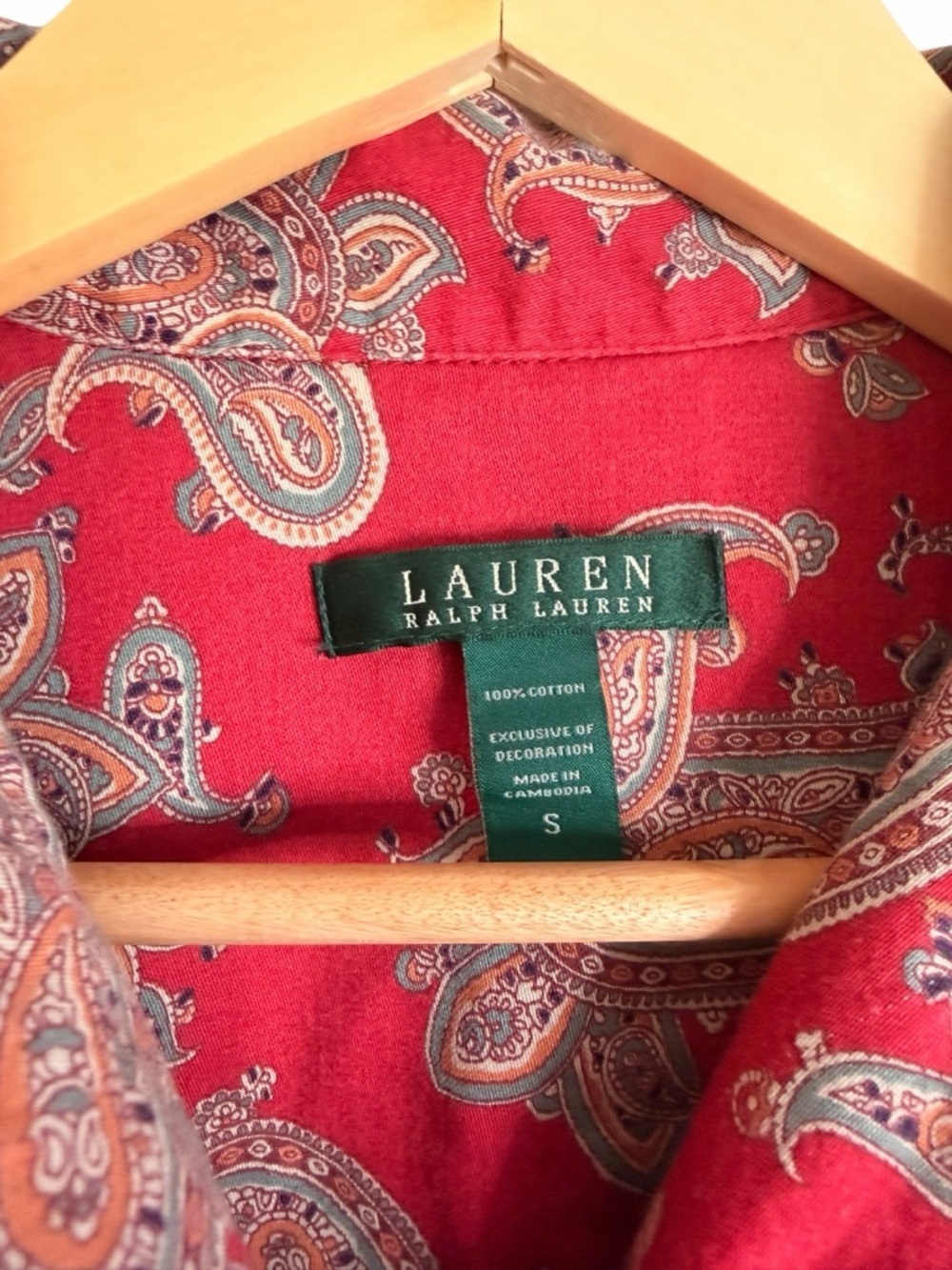 Lauren Ralph Lauren Red Paisley Long Button Down Sleep Shirt Women’s Sz Small - Picture 4 of 9